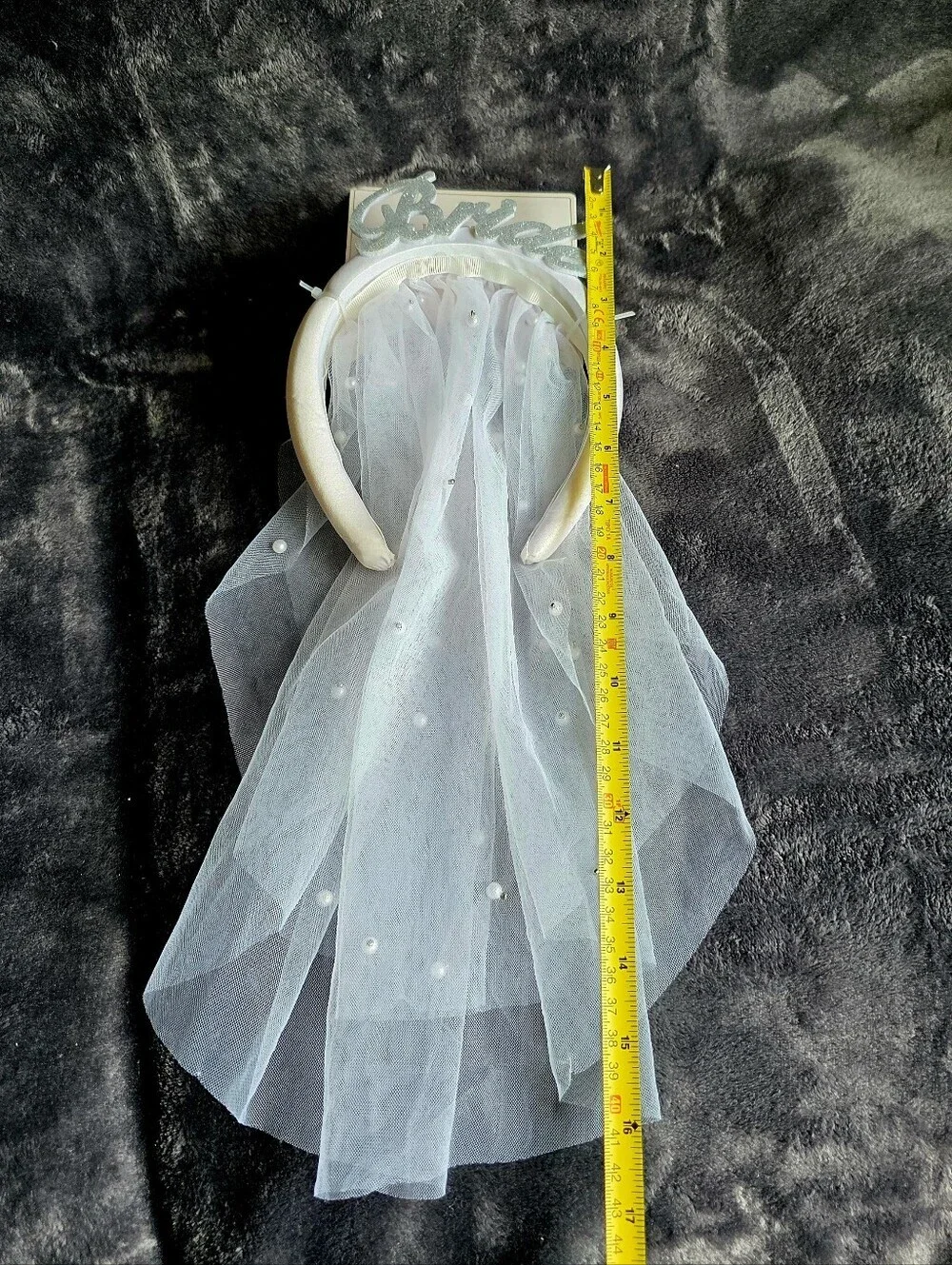 New Bride Veil Headband with Pearl-Embellished white Tulle